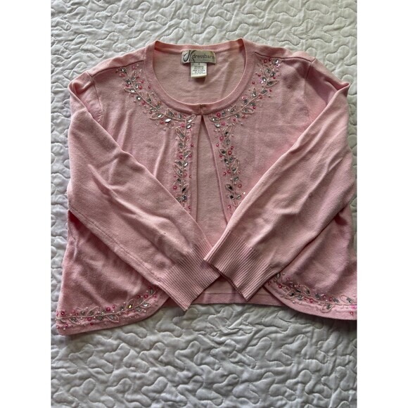 Vintage Dress Barn Pink Y2K Studded Cropped Cardigan Sweater size small - Picture 5 of 5